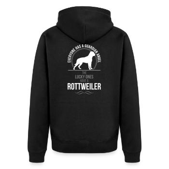 ROTTWEILER Guardian Angel Wilsigns - Unisex Premium Bio Zip Hoodie - Schwarz - Hinten - Nico (187cm)