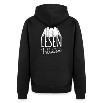 Lesen ist meine Passion - Unisex Premium Bio Zip Hoodie - Schwarz - Hinten - Nico (187cm)