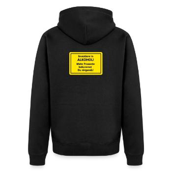 alcohol - Unisex Premium Organic Zip Hoodie - black - Back - Nico (187cm)