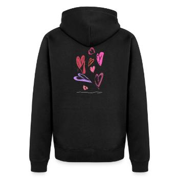 Abstract design Vielleicht tolle farbige Herzen - Unisex Premium Bio Zip Hoodie - Schwarz - Hinten - Nico (187cm)