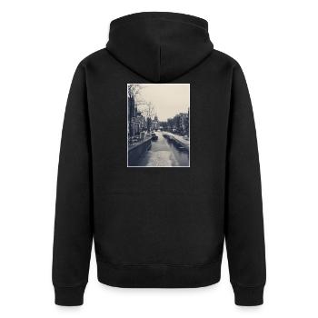 frozen amsterdam - Unisex Premium Bio Zip Hoodie - Schwarz - Hinten - Nico (187cm)