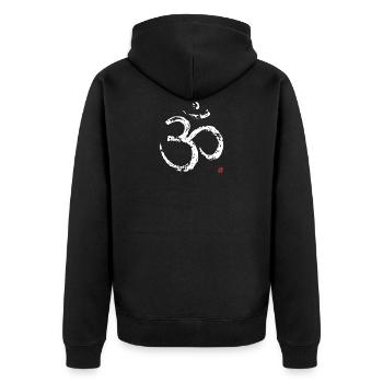 OM white, white - Unisex Premium Organic Zip Hoodie - black - Back - Nico (187cm)