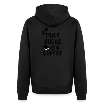 Hunde, Bücher und Kaffee - Unisex Premium Bio Zip Hoodie - Schwarz - Hinten - Nico (187cm)