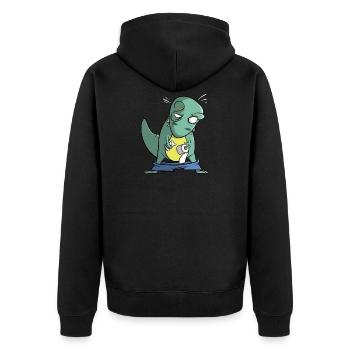 T-Rex mit Toilettenpapier - Problem - Unisex Premium Bio Zip Hoodie - Schwarz - Hinten - Nico (187cm)