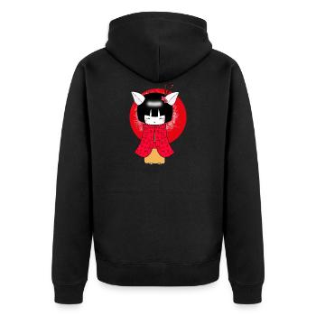 Kleine Katze Geisha Japanisch - Unisex Premium Bio Zip Hoodie - Schwarz - Hinten - Nico (187cm)