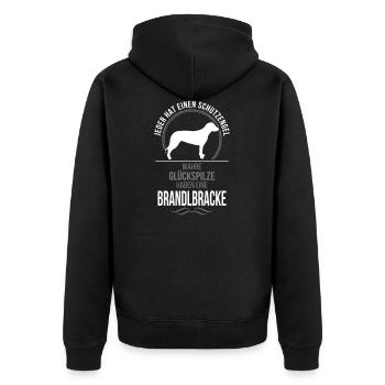BRANDLBRACKE Schutzengel Wilsigns - Unisex Premium Bio Zip Hoodie - Schwarz - Hinten - Nico (187cm)