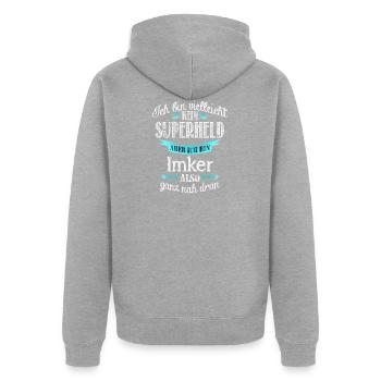 beekeeper - Unisex Premium Organic Zip Hoodie - heather grey - Back - Nico (187cm)