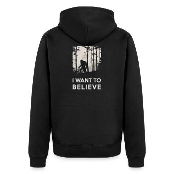 I want to believe - Bigfoot Sasquatch - Unisex Premium Bio Zip Hoodie - Schwarz - Hinten - Nico (187cm)