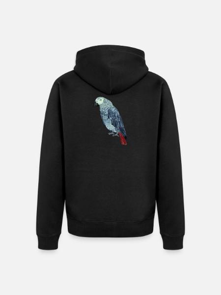 Graupapagei handgemalt. Haustier Fanartikel - Unisex Premium Bio Zip Hoodie - Schwarz