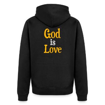 God is Love Tasche - Unisex Premium Bio Zip Hoodie - Schwarz - Hinten - Nico (187cm)