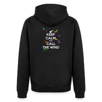 Bleib ruhig und ruf den Wind - Unisex Premium Bio Zip Hoodie - Schwarz - Hinten - Nico (187cm)
