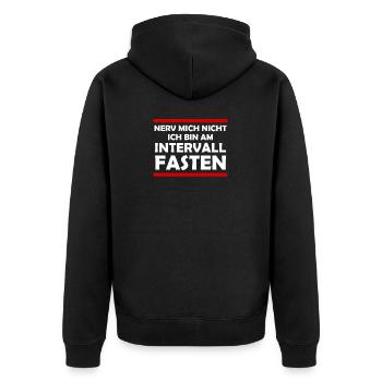 Intervallfasten Sport Fitness Studio // Geschenk - Unisex Premium Bio Zip Hoodie - Schwarz - Hinten - Nico (187cm)