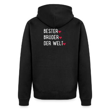 Bester Bruder der Welt - Unisex Premium Bio Zip Hoodie - Schwarz - Hinten - Nico (187cm)