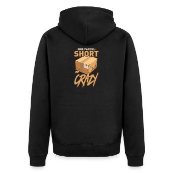 One Parcel Short Of Crazy - Unisex Premium Organic Zip Hoodie - black - Back - Nico (187cm)