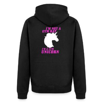Im not a Gym Rat Im a Gym Unicorn funny Fitness - Unisex Premium Bio Zip Hoodie - Schwarz - Hinten - Nico (187cm)