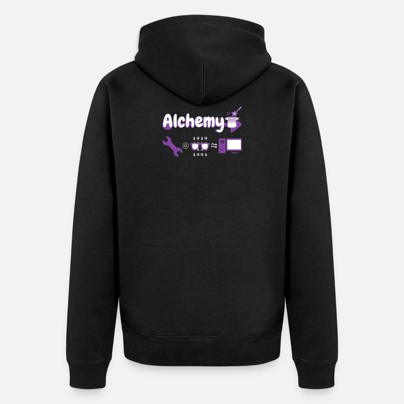 Alchemy: Werkzeug + Hacker = Computer - Unisex Premium Bio Zip Hoodie - Schwarz