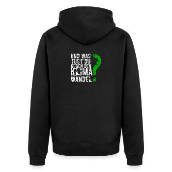 Klimawandel - Unisex Premium Bio Zip Hoodie - Schwarz - Hinten - Nico (187cm)
