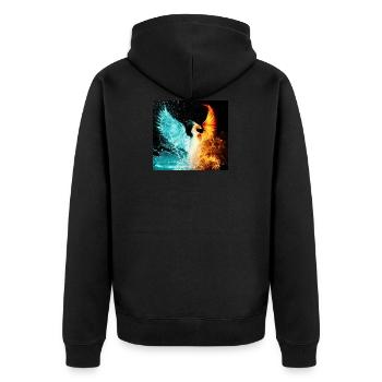 water and fire - Unisex Premium Organic Zip Hoodie - black - Back - Nico (187cm)