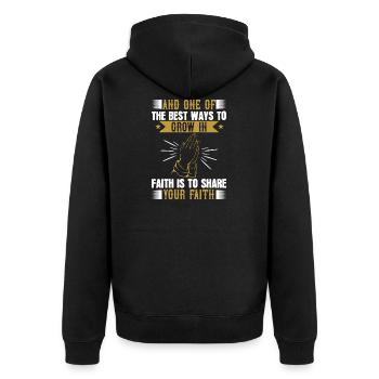 And one of the best ways to grow in faith... - Unisex Premium Bio Zip Hoodie - Schwarz - Hinten - Nico (187cm)
