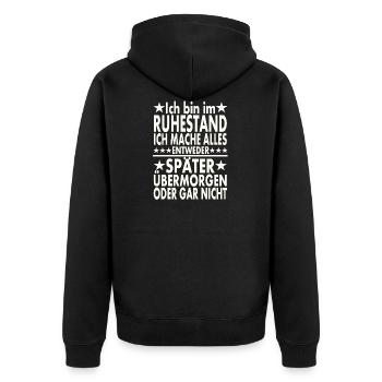 Ruhestand - Unisex Premium Bio Zip Hoodie - Schwarz - Hinten - Nico (187cm)