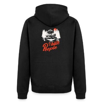 I hate People - Unisex Premium Organic Zip Hoodie - black - Back - Nico (187cm)