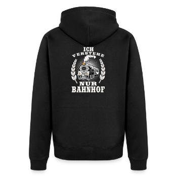 Ich verstehe nur Bahnhof - Unisex Premium Bio Zip Hoodie - Schwarz - Hinten - Nico (187cm)