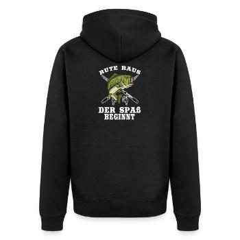 Rute raus der Spass beginnt - Unisex Premium Bio Zip Hoodie - Schwarz - Hinten - Nico (187cm)