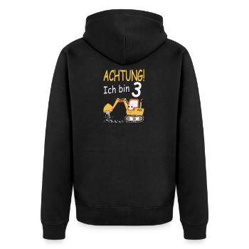 Achtung ich bin 3 - Unisex Premium Bio Zip Hoodie - Schwarz - Hinten - Nico (187cm)