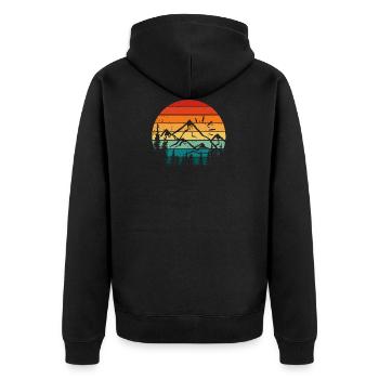 Berg mit Sonnenaufgang Wander Kletter Bergsteigen - Unisex Premium Bio Zip Hoodie - Schwarz - Hinten - Nico (187cm)
