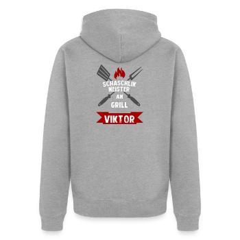 Schaschlikmeister Viktor - Unisex Premium Bio Zip Hoodie - Grau meliert - Hinten - Nico (187cm)