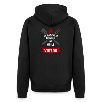 Schaschlikmeister Viktor - Unisex Premium Bio Zip Hoodie - Schwarz - Hinten - Nico (187cm)