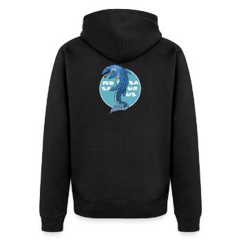 Dino T-Shirt für Kinder und Erwachsene. - Unisex Premium Bio Zip Hoodie - Schwarz - Hinten - Nico (187cm)