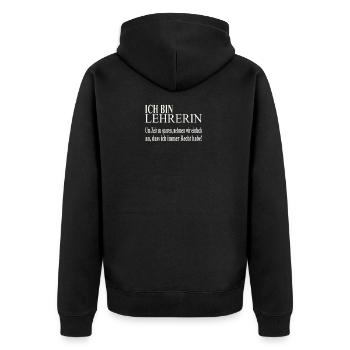 Ich bin Lehrerin - Unisex Premium Bio Zip Hoodie - Schwarz - Hinten - Nico (187cm)