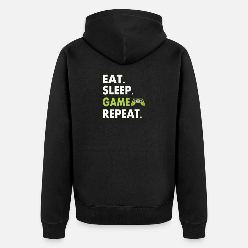 Eat Sleep Game Répéter - Veste à capuche bio Premium Unisexe - noir