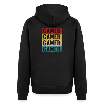 Spieler - Unisex Premium Bio Zip Hoodie - Schwarz - Hinten - Nico (187cm)