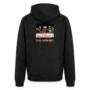 Happy Birthday Jesus - Unisex Premium Bio Zip Hoodie - Schwarz - Hinten - Nico (187cm)