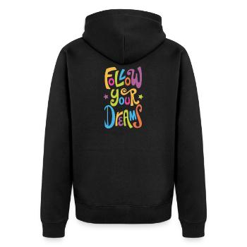Follow your Dreams - Unisex Premium Bio Zip Hoodie - Schwarz - Hinten - Nico (187cm)