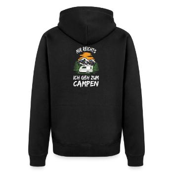 Camping auf dem Campingplatz - Unisex Premium Bio Zip Hoodie - Schwarz - Hinten - Nico (187cm)