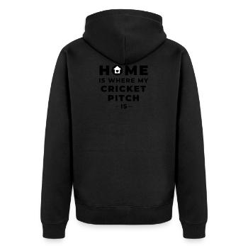 Zuhause ist, wo mein Cricket-Pitch ist - Unisex Premium Bio Zip Hoodie - Schwarz - Hinten - Nico (187cm)