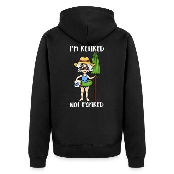 I'm Retired Not Expired Grandma Retirement Gift - Unisex Premium Organic Zip Hoodie - black - Back - Nico (187cm)