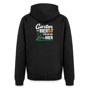Bier Und Garten Darum Bin Ich Hier - Unisex Premium Bio Zip Hoodie - Schwarz - Hinten - Nico (187cm)