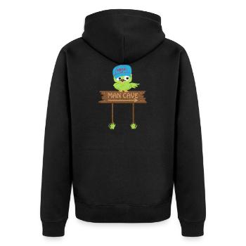 Owl MAN CAVE - Unisex Premium Bio Zip Hoodie - Schwarz - Hinten - Nico (187cm)