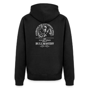 BULLMASTIFF Guardian Angel Hunde Spruch WILSIGNS - Unisex Premium Bio Zip Hoodie - Schwarz - Hinten - Nico (187cm)