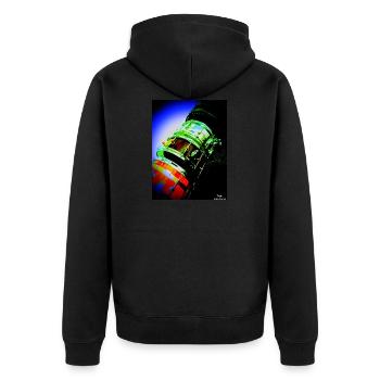 Train - Unisex Premium Bio Zip Hoodie - Schwarz - Hinten - Nico (187cm)