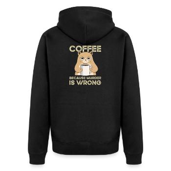 Coffee Because Murder Is Wrong Cat Vintage - Unisex Premium Organic Zip Hoodie - black - Back - Nico (187cm)