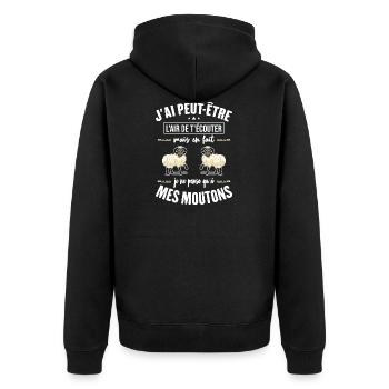 J'ai L'ai De T'écouter - Je Pense Qu'à Mes Moutons - Veste à capuche bio Premium Unisexe - noir - Dos - Nico (187cm)
