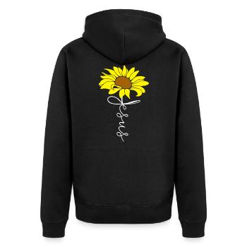 Sonnenblume Kreuz Jesus Design für christliche - Unisex Premium Bio Zip Hoodie - Schwarz - Hinten - Nico (187cm)