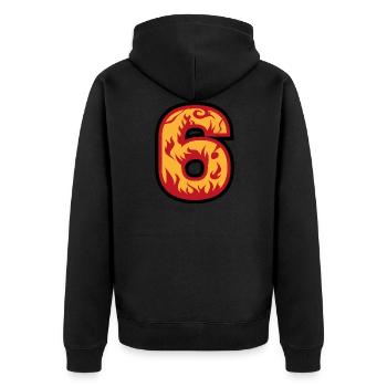 Nummer 6 mit Flammen - Zahl sechs mit Feuer 🔥 - Unisex Premium Bio Zip Hoodie - Schwarz - Hinten - Nico (187cm)