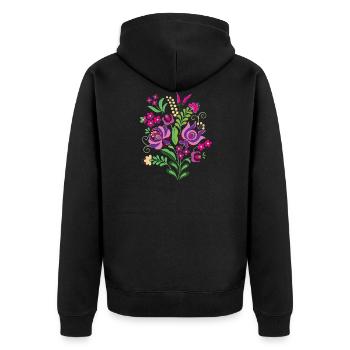 ungarische blumen,blumenherz,Herz,ornamente,blumen - Unisex Premium Bio Zip Hoodie - Schwarz - Hinten - Nico (187cm)