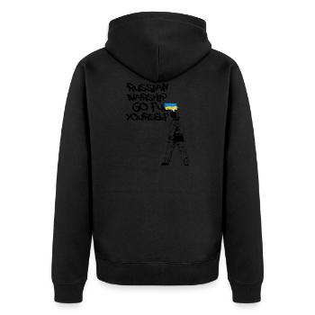 Russian Warship go ** yourself - Unisex Premium Bio Zip Hoodie - Schwarz - Hinten - Nico (187cm)